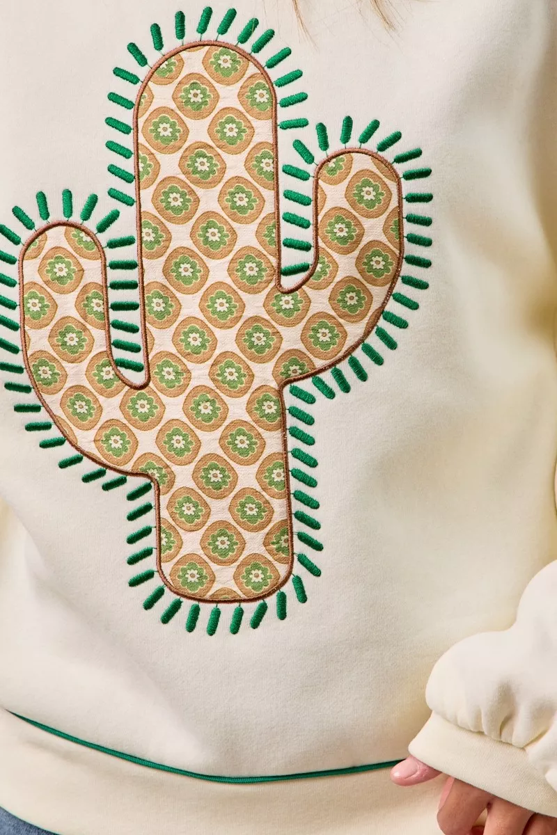 BiBi Cactus Embroidered Fleece Sweatshirt - Image 14