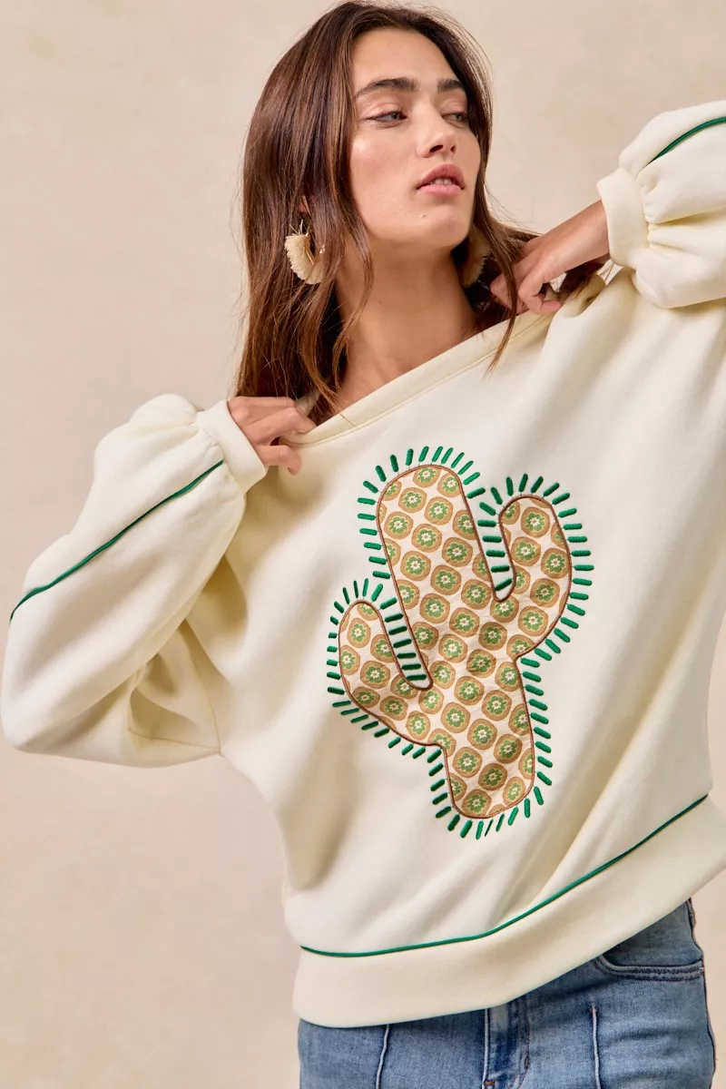 BiBi Cactus Embroidered Fleece Sweatshirt - Image 15