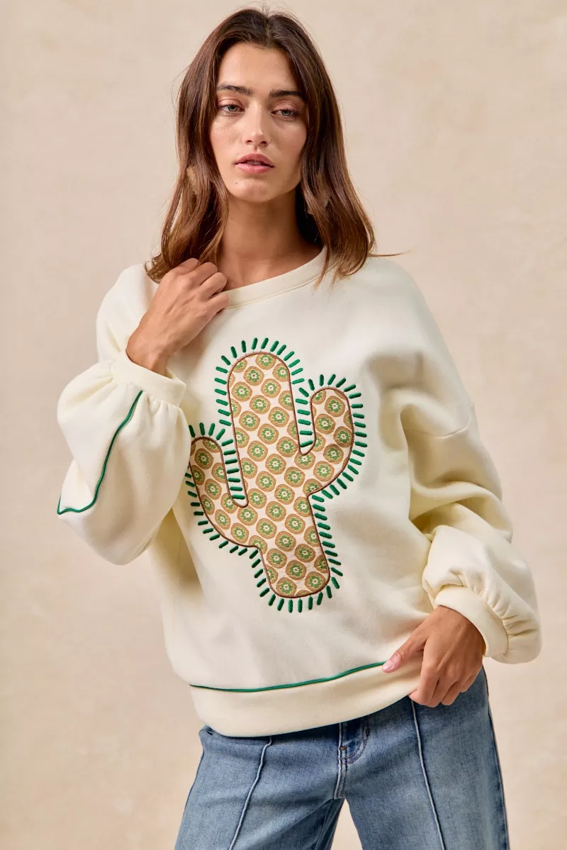 BiBi Cactus Embroidered Fleece Sweatshirt - Image 2