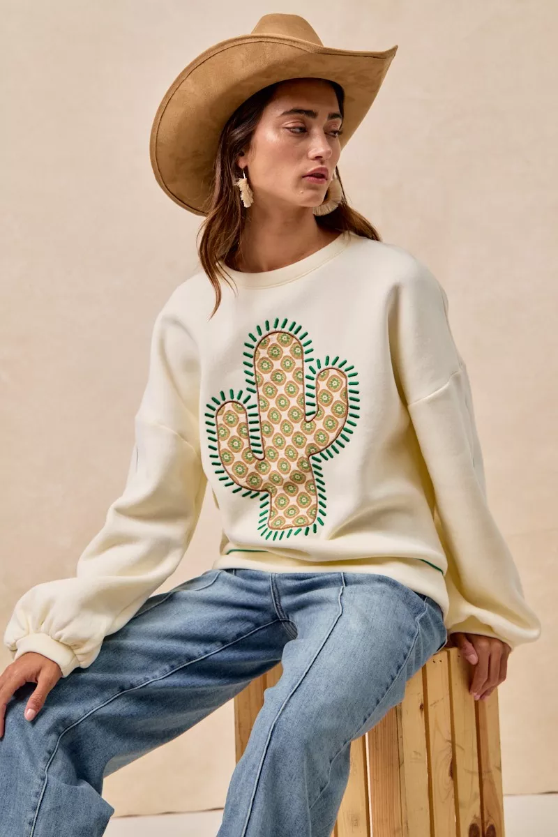 BiBi Cactus Embroidered Fleece Sweatshirt - Image 5