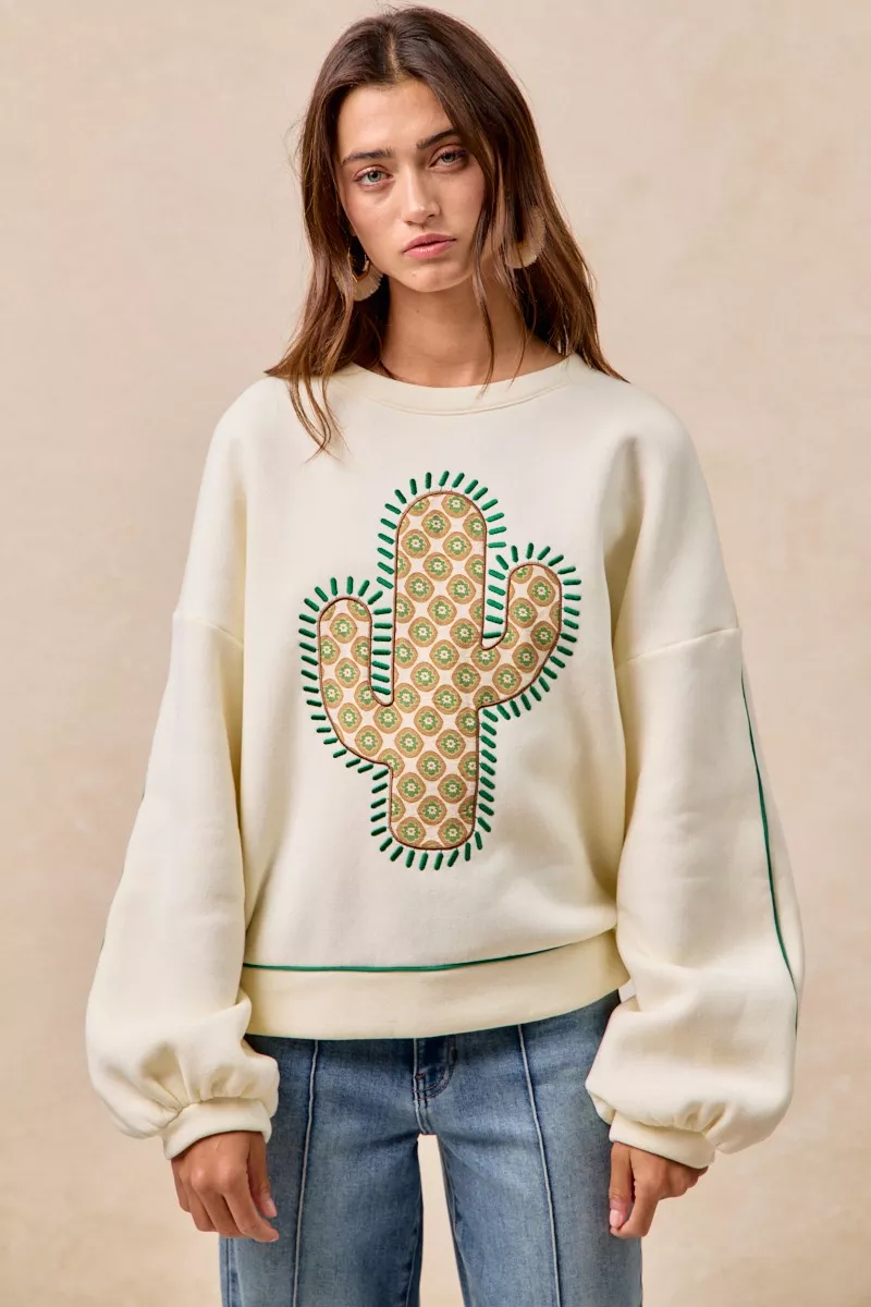 BiBi Cactus Embroidered Fleece Sweatshirt - Image 6