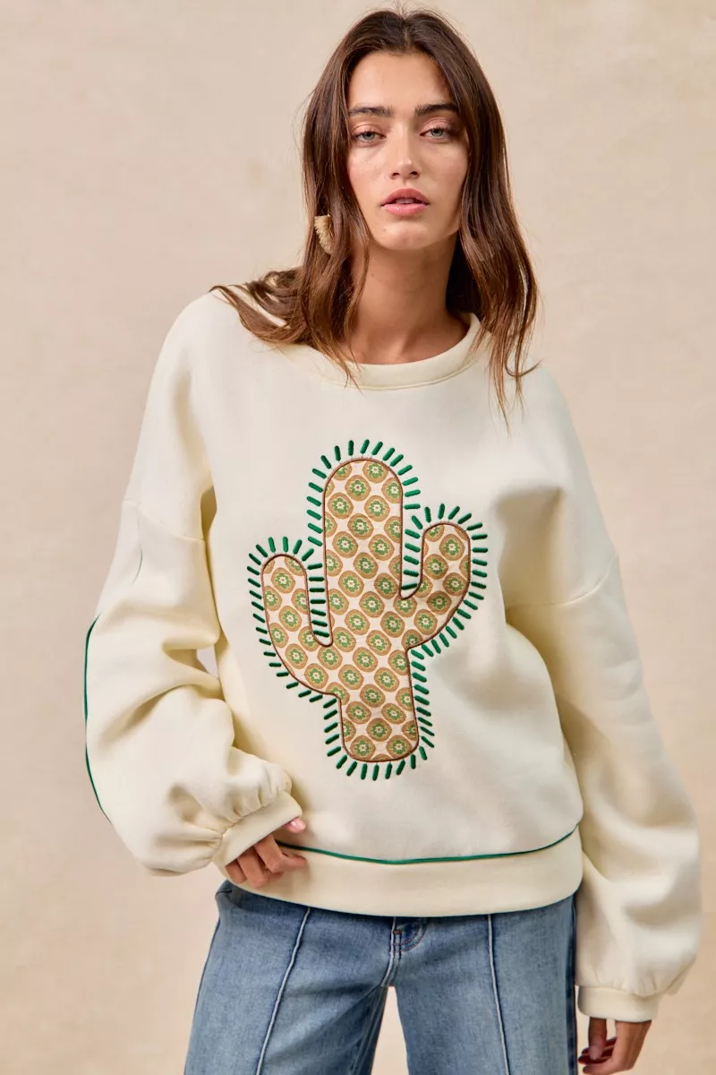 BiBi Cactus Embroidered Fleece Sweatshirt - Image 7