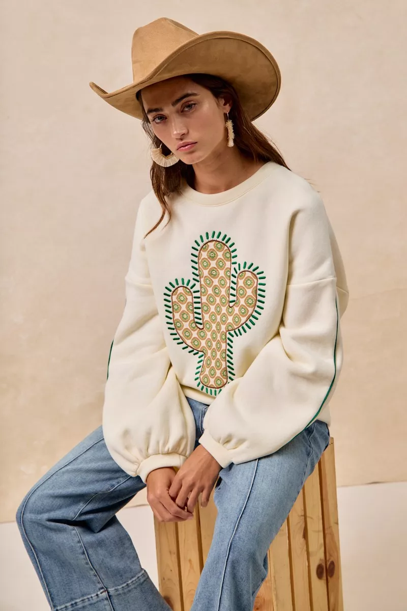 BiBi Cactus Embroidered Fleece Sweatshirt - Image 8