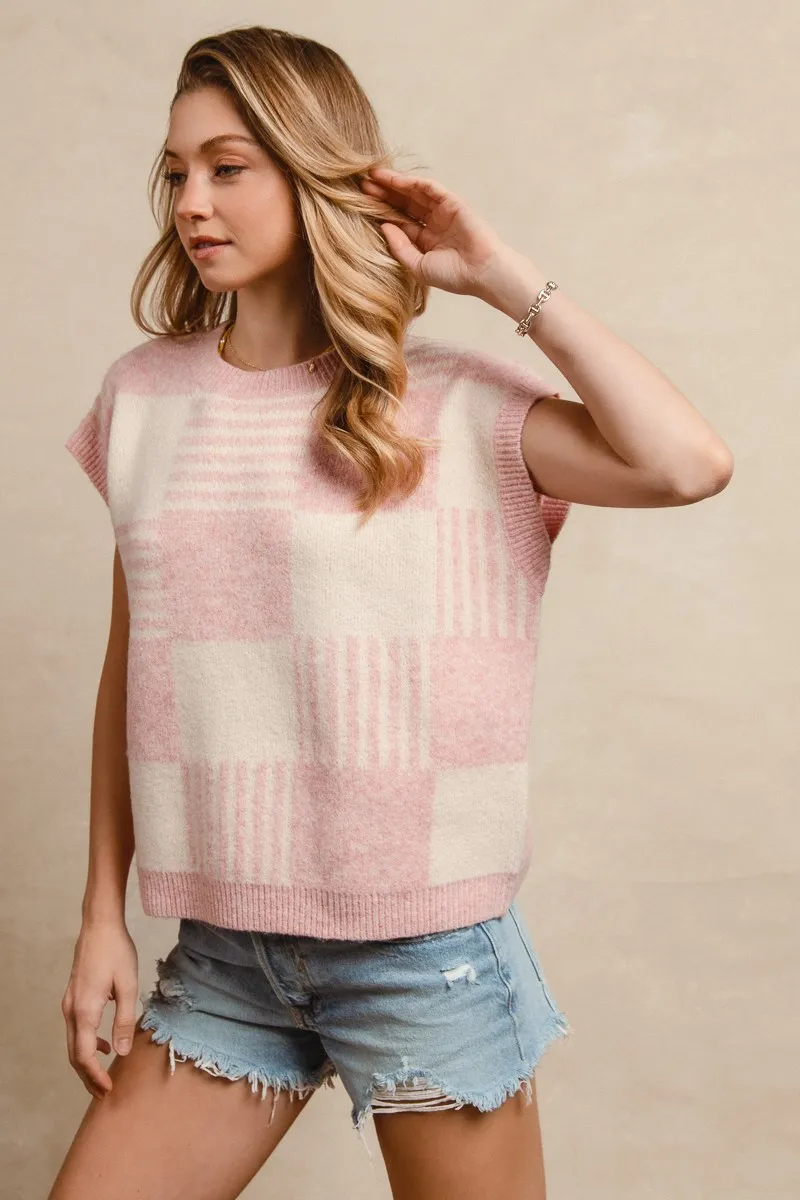 BiBi Checker With Stripes Pattern Sleeveless Sweater - Image 4