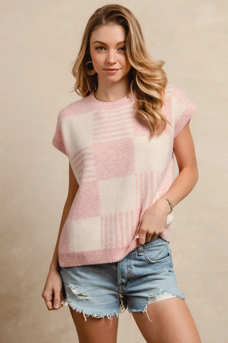 BiBi Checker With Stripes Pattern Sleeveless Sweater - Image 7