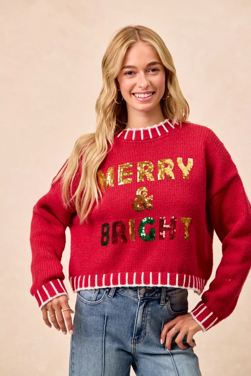 BiBi Christmas Theme Sequin Lattering Sweater - Image 5