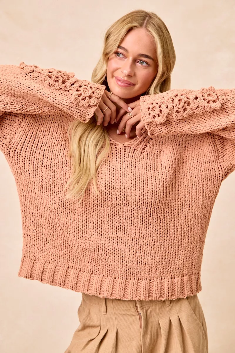 BiBi Chunky Knit Sweater with Flower Detail Sleeves - Image 16