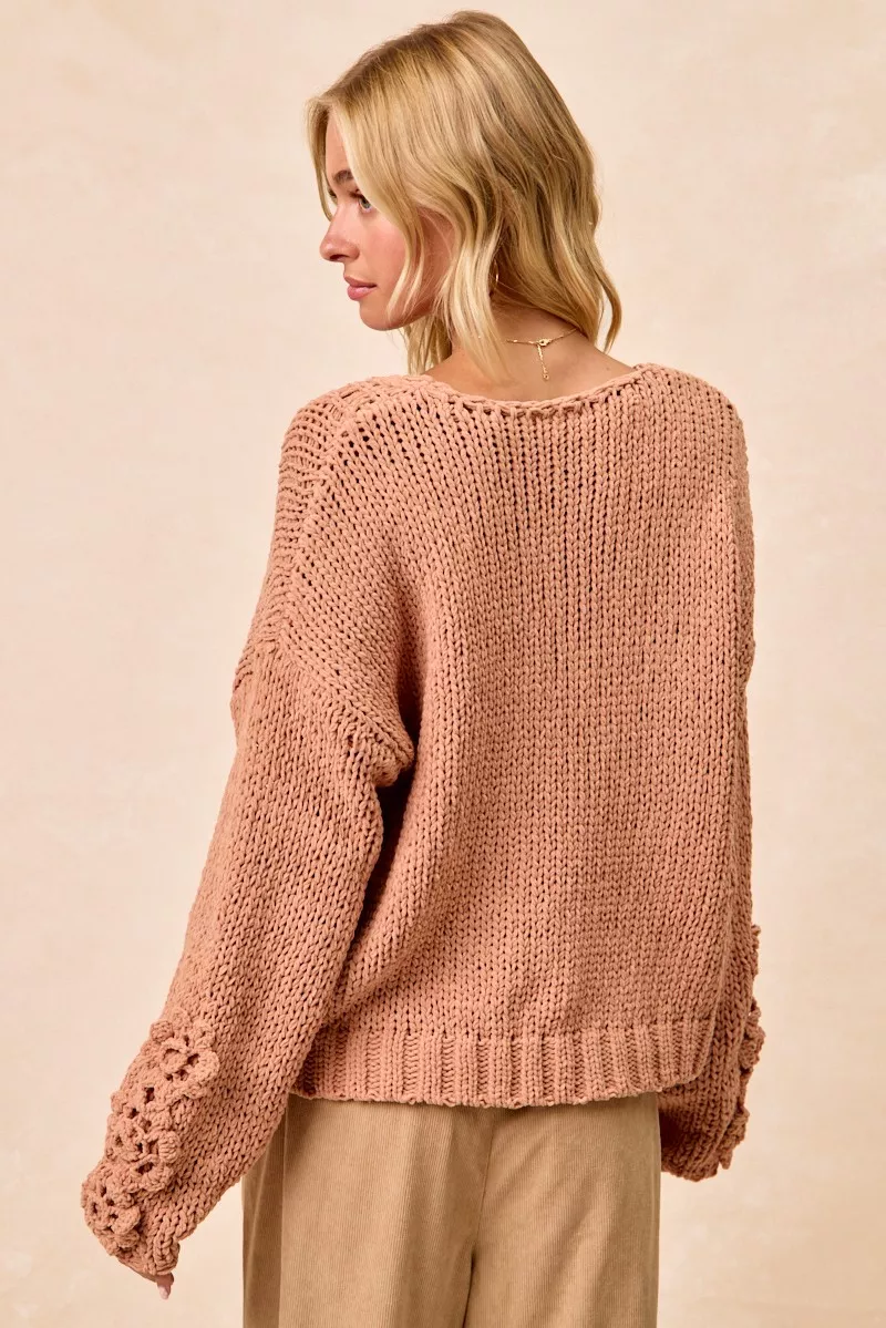 BiBi Chunky Knit Sweater with Flower Detail Sleeves - Image 18