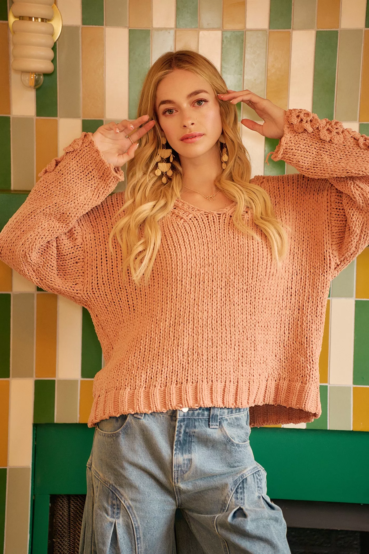 BiBi Chunky Knit Sweater with Flower Detail Sleeves - Image 22