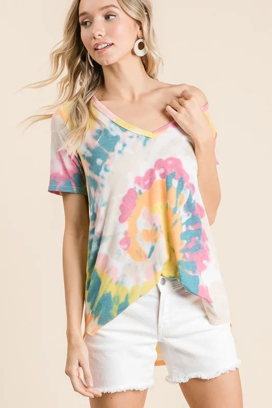 BiBi Circular Tie Dye Print V Neck Top - Image 6