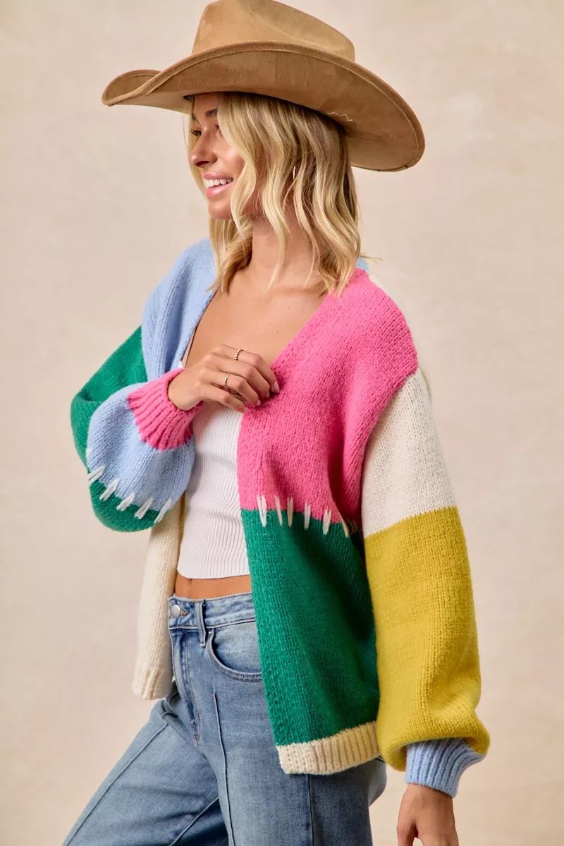 BiBi Color Block Open Front Sweater Cardigan - Image 3