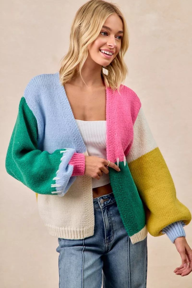 BiBi Color Block Open Front Sweater Cardigan - Image 7