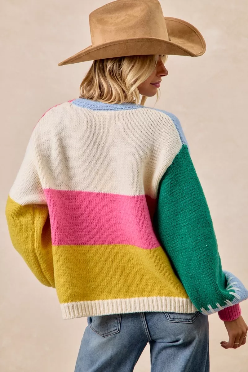 BiBi Color Block Open Front Sweater Cardigan - Image 9