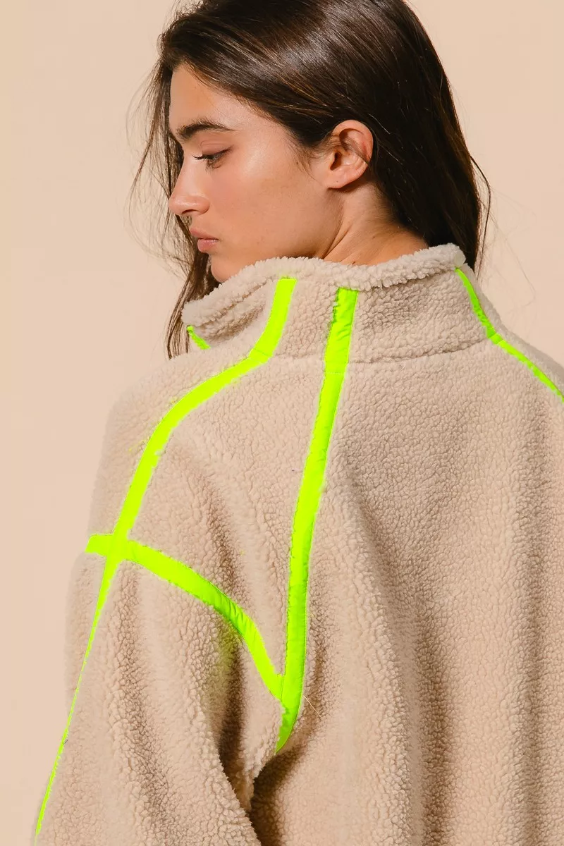 BiBi Contrast Edge Half Zip Up Sherpa Jacket - Image 8