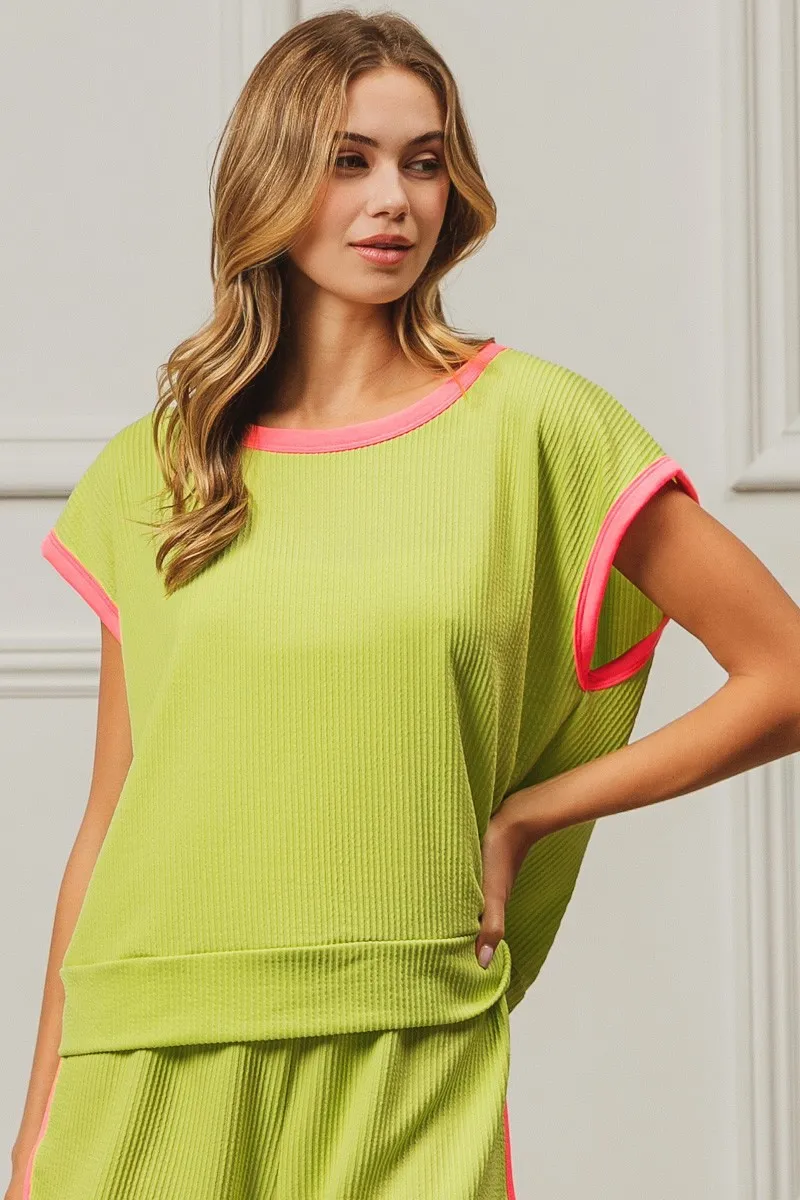 BiBi Cord Rib Knit Contrast Banded Top - Image 11
