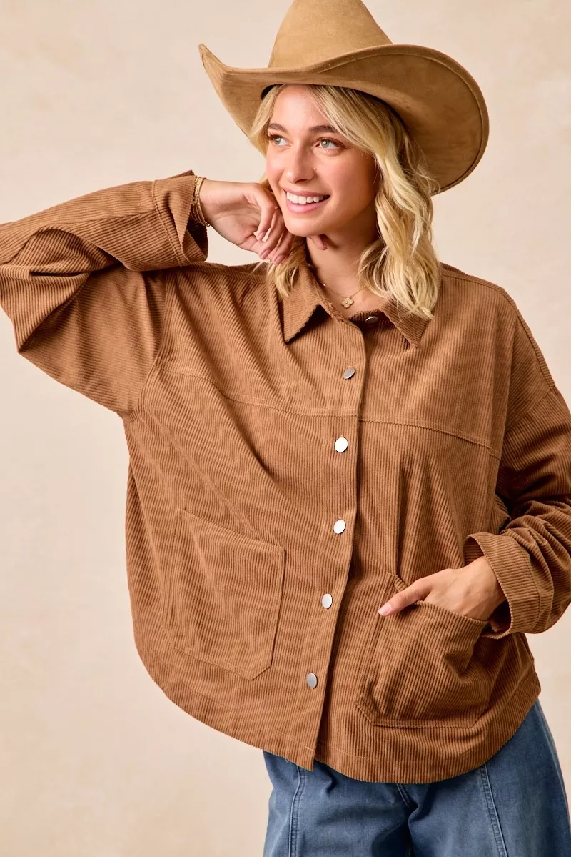 BiBi Corduroy Relaxed Fit Shacket with Back Pleat - Image 3