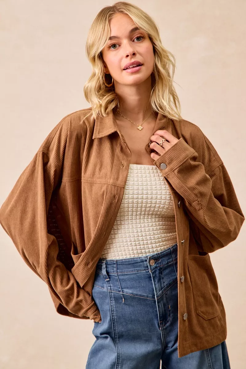 BiBi Corduroy Relaxed Fit Shacket with Back Pleat - Image 4