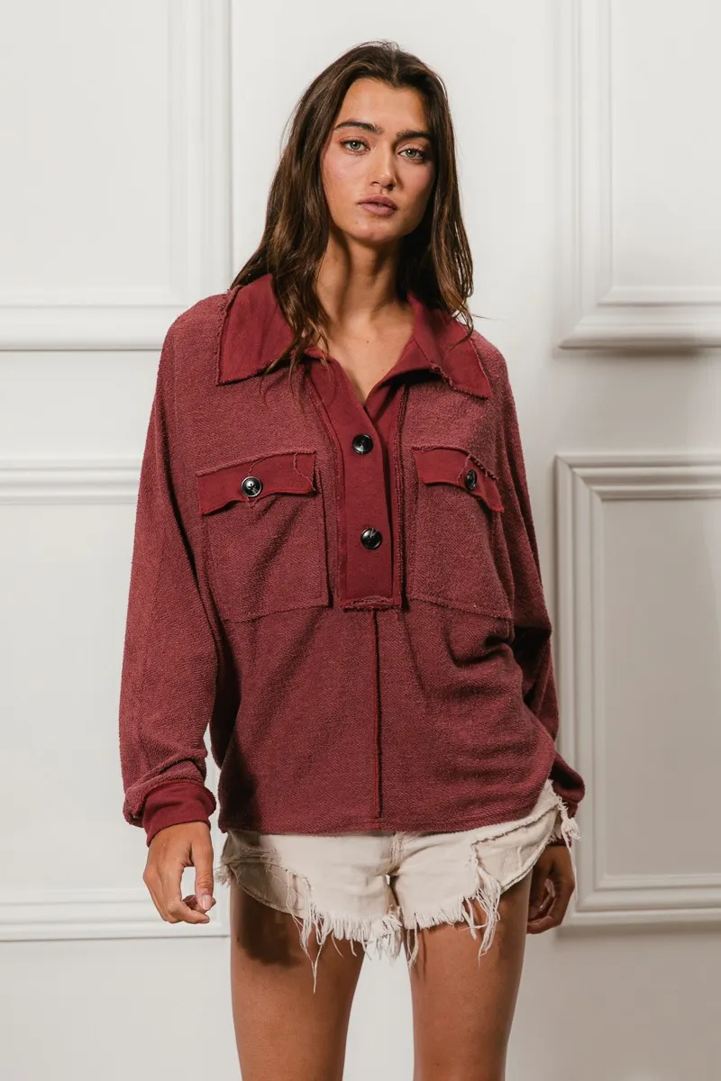 BiBi Cp French Terry Cut Edge Detail Collared Top - Image 6