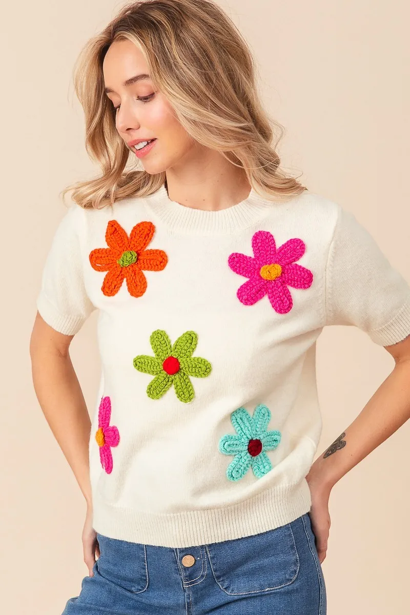 BiBi Crochet Flower Patch Sweater Top - Image 10