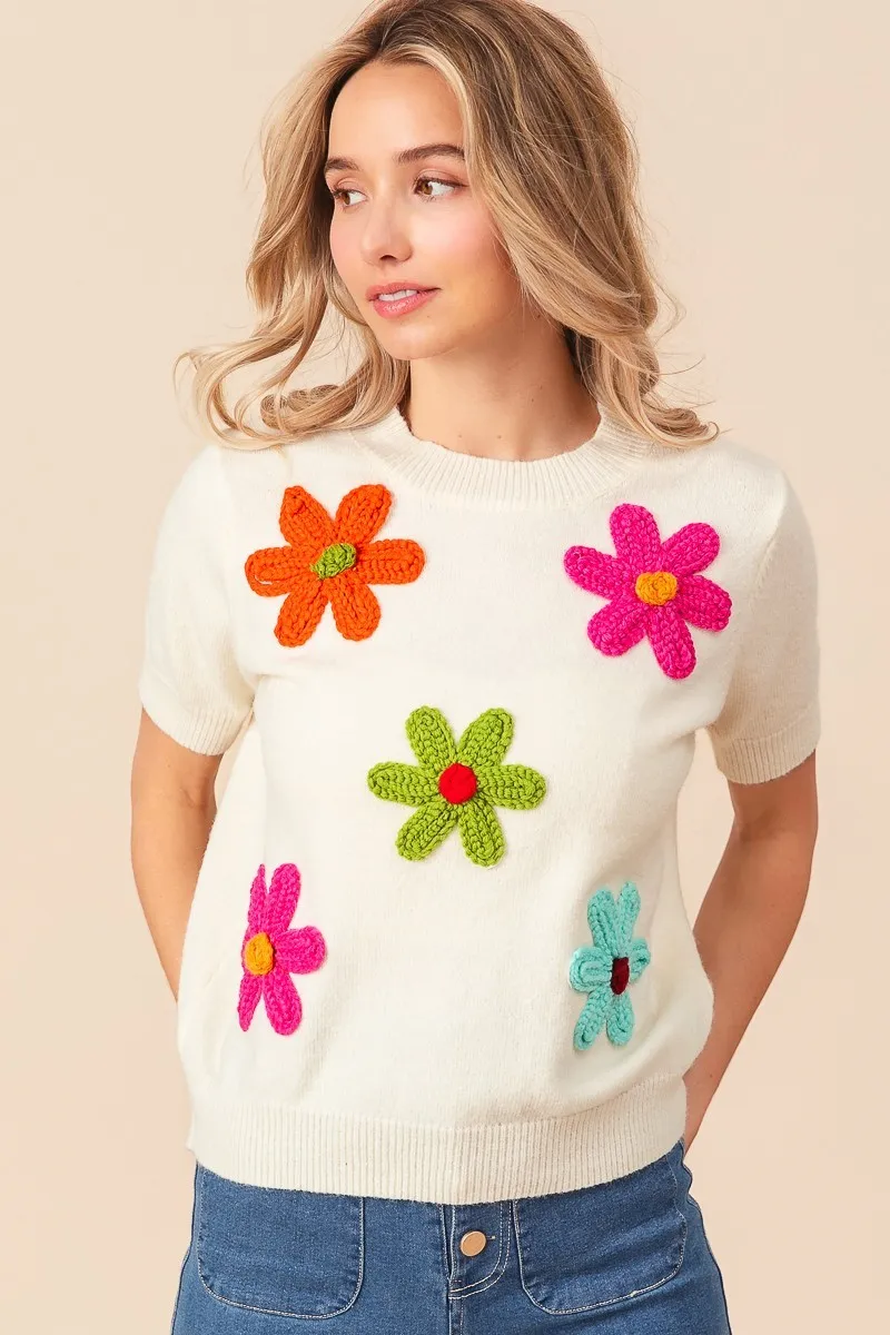 BiBi Crochet Flower Patch Sweater Top - Image 11