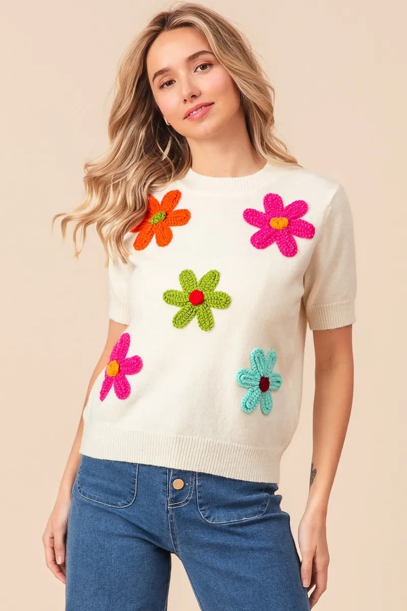 BiBi Crochet Flower Patch Sweater Top - Image 12