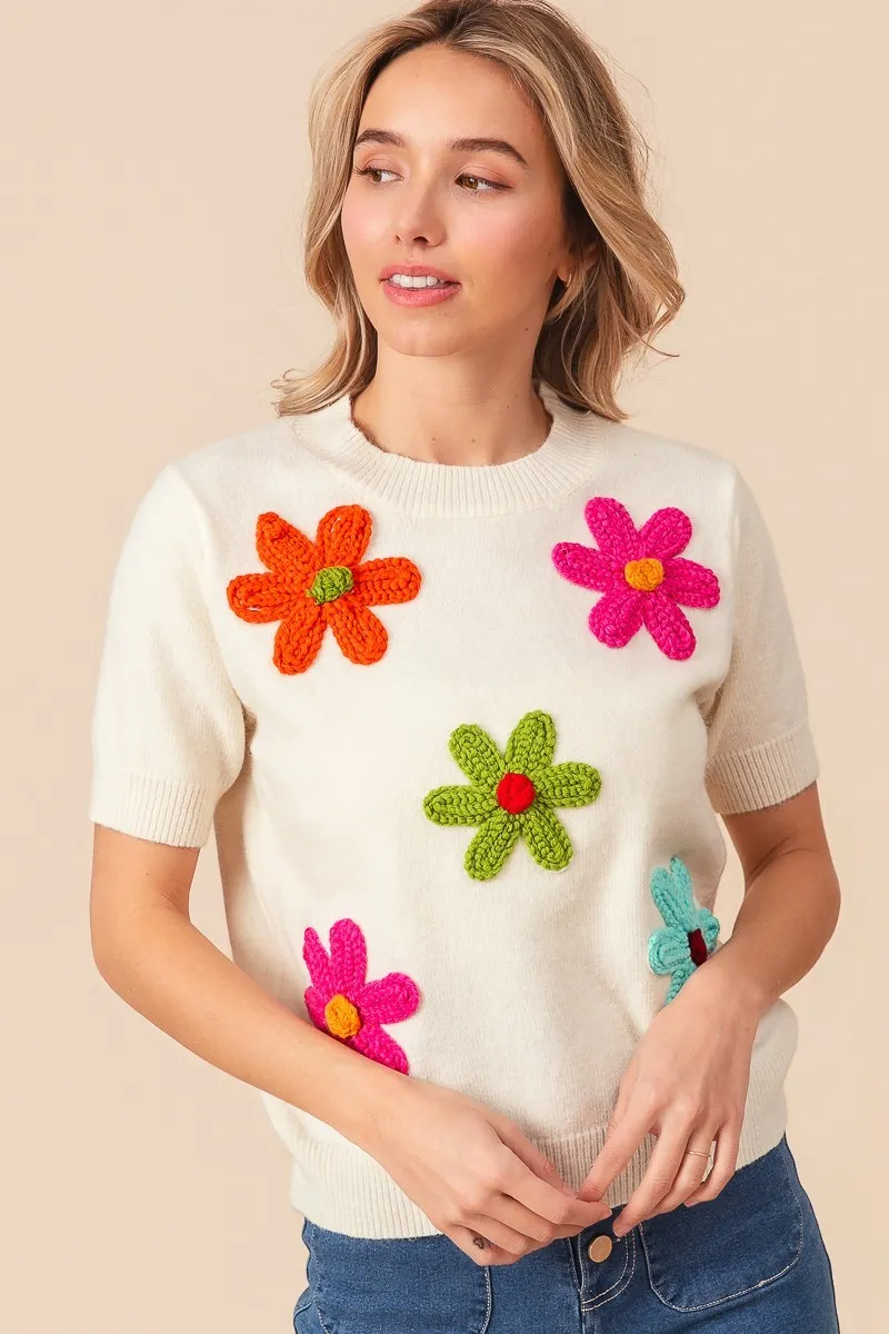 BiBi Crochet Flower Patch Sweater Top - Image 13