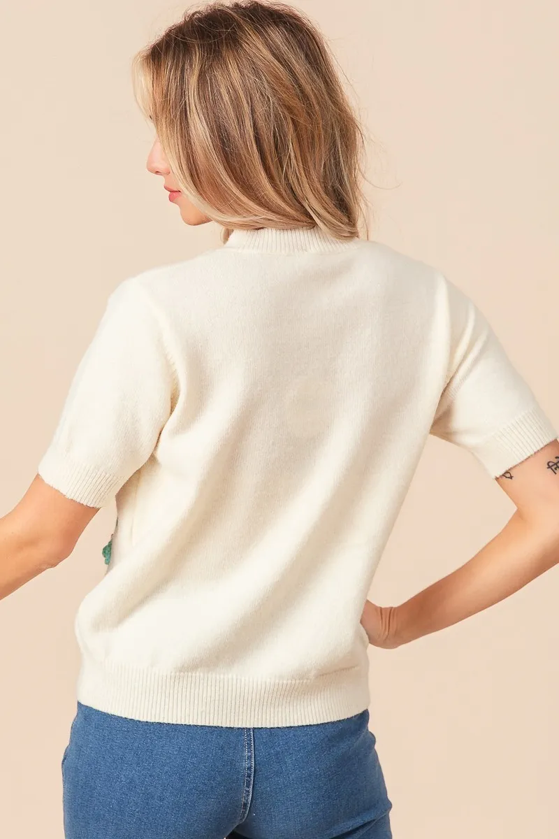 BiBi Crochet Flower Patch Sweater Top - Image 5