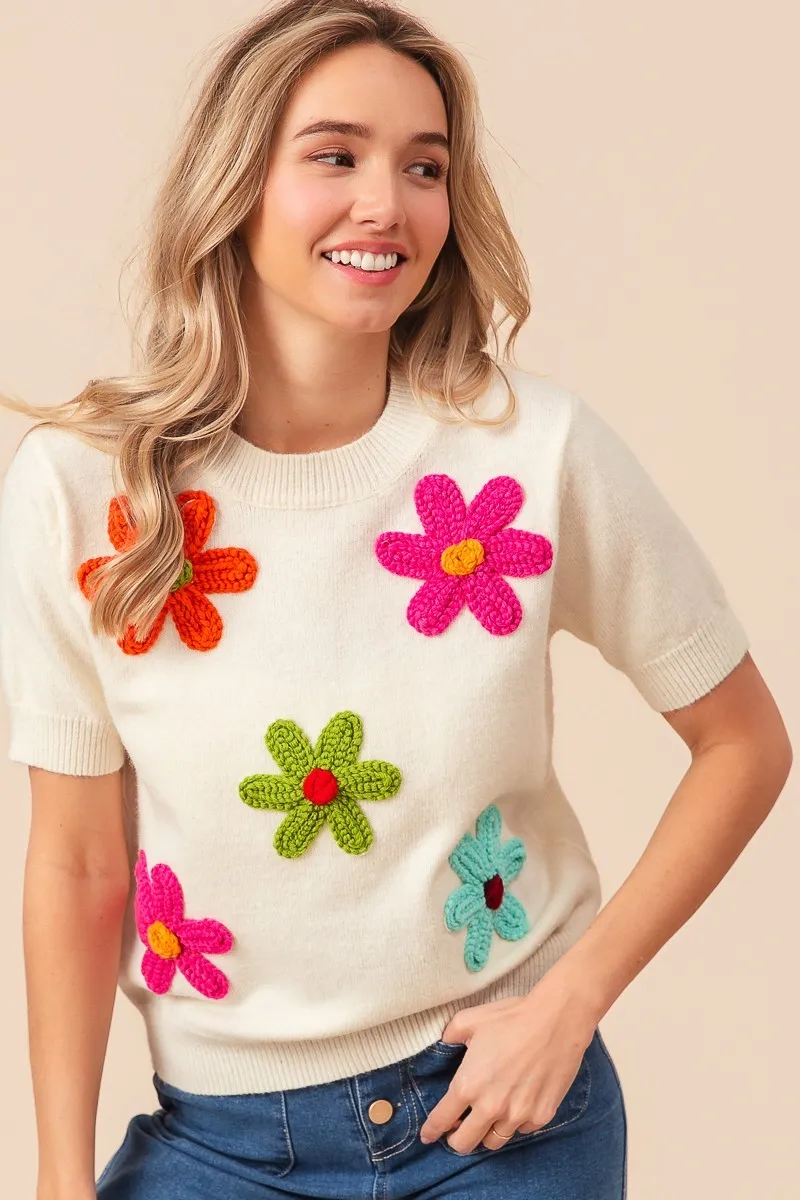 BiBi Crochet Flower Patch Sweater Top - Image 7