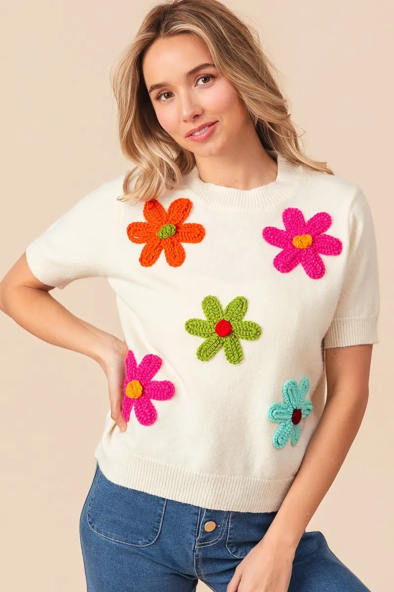 BiBi Crochet Flower Patch Sweater Top - Image 8