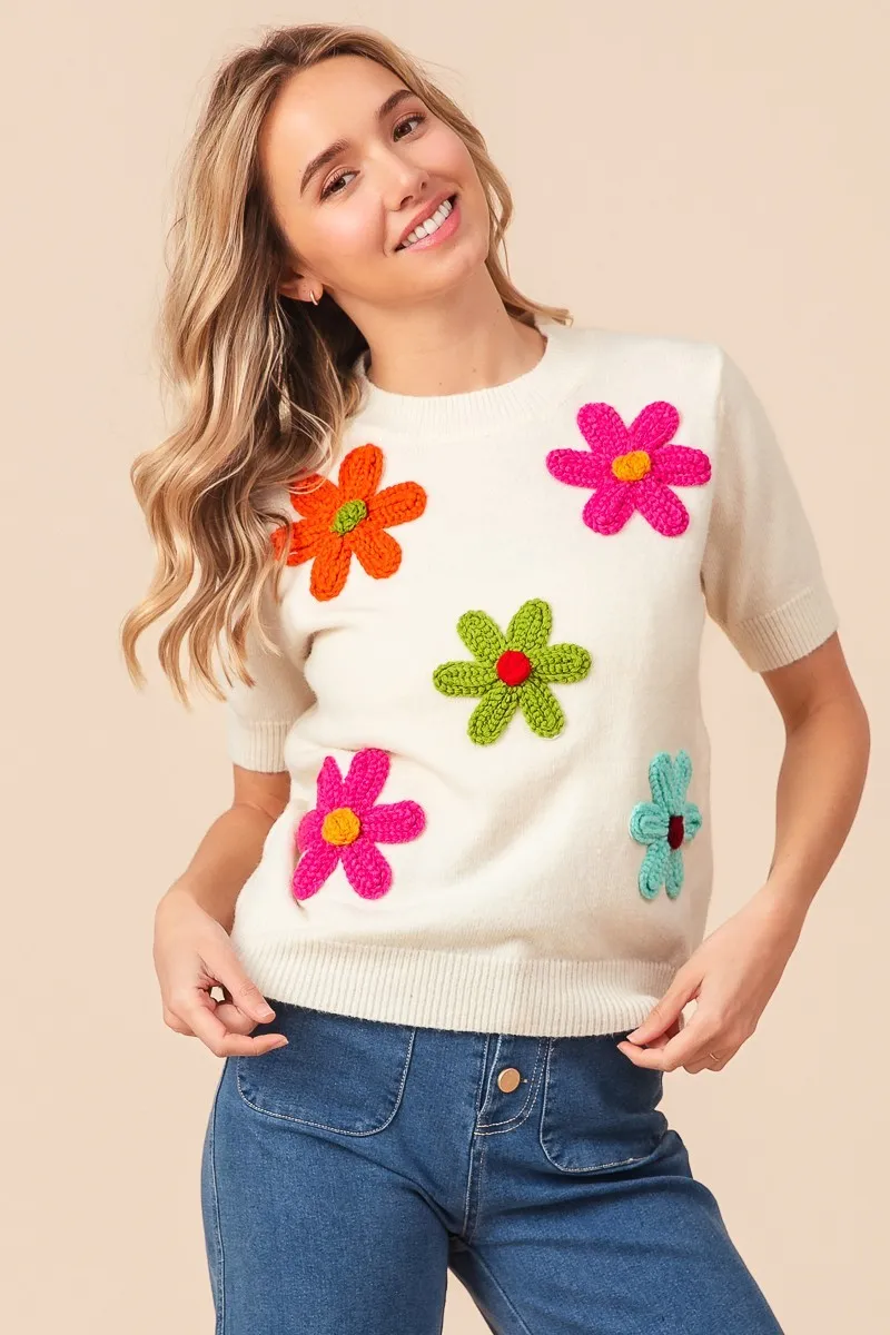 BiBi Crochet Flower Patch Sweater Top - Image 9