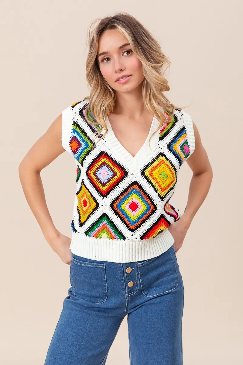BiBi Diamond Granny Square Sweater Vest - Image 15
