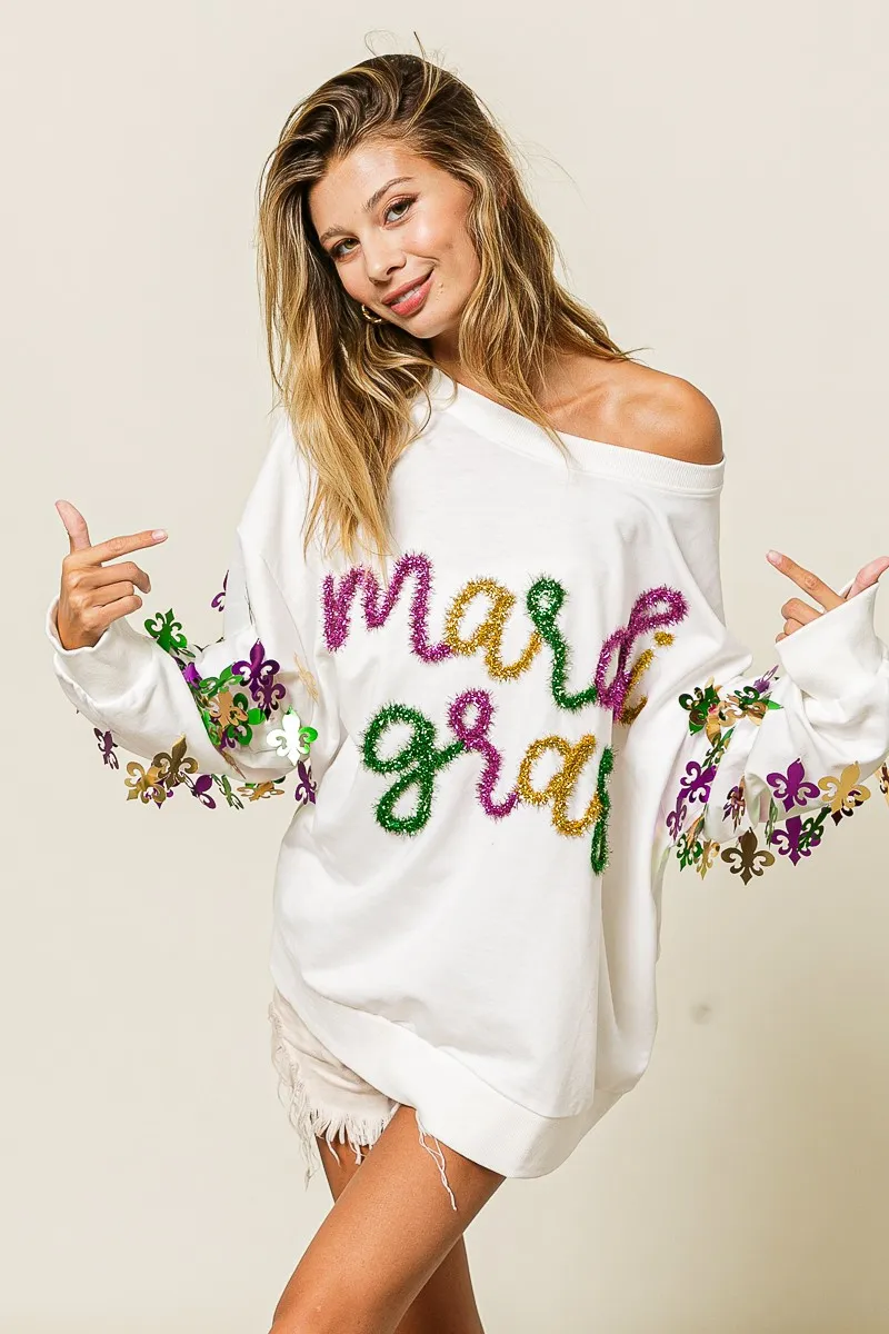 BiBi Fleur De Lis Sleeve Mardi Gras Pullover - Image 15