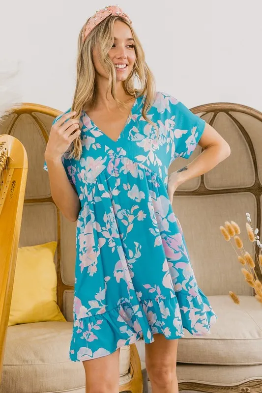 BiBi Floral Crinkle Shirred Ruffle Detail V Neck Dress - Image 14