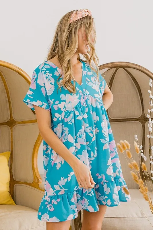 BiBi Floral Crinkle Shirred Ruffle Detail V Neck Dress - Image 17