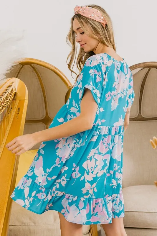 BiBi Floral Crinkle Shirred Ruffle Detail V Neck Dress - Image 20