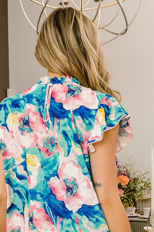 BiBi Floral Round Neck Ruffled Cap Sleeve Blouse - Image 6