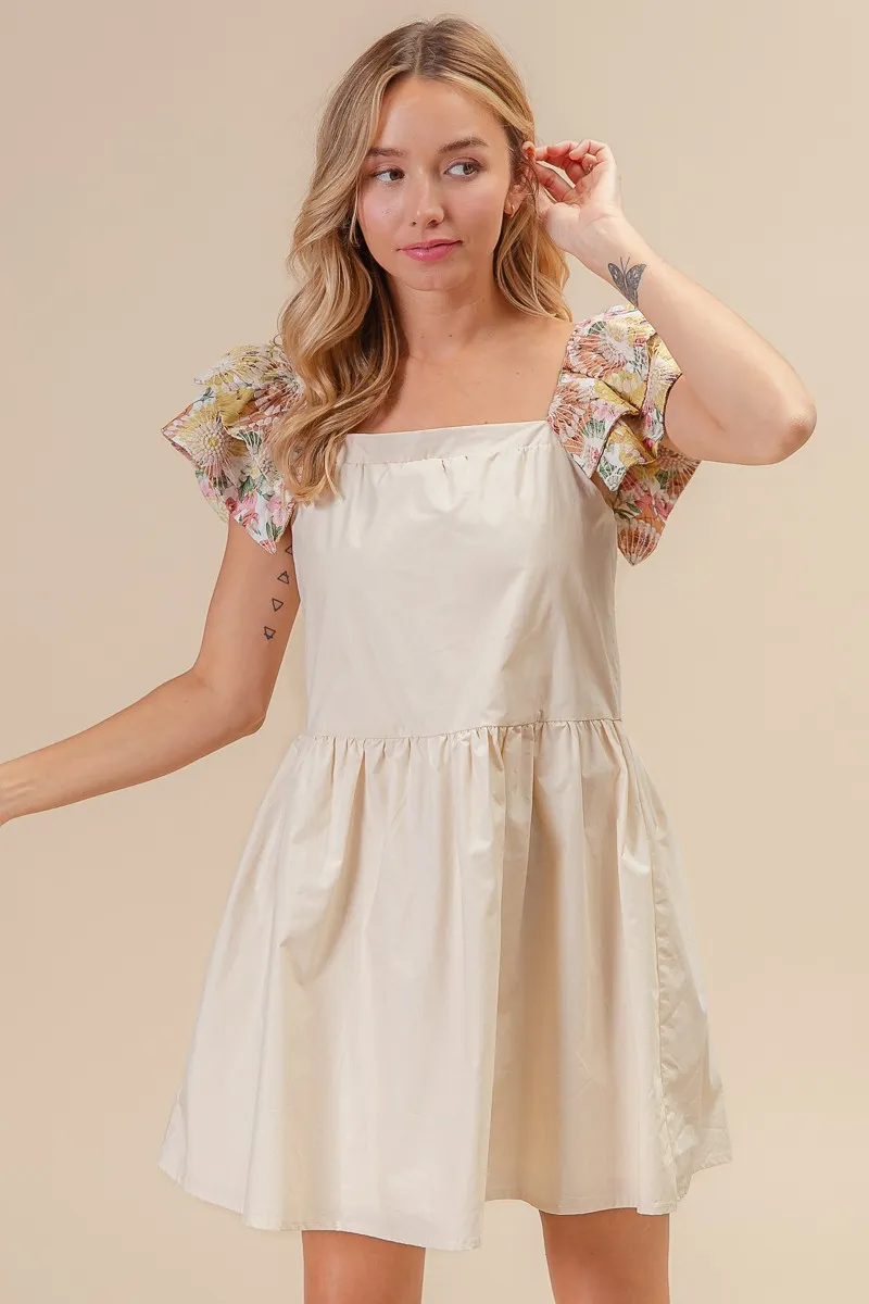 BiBi Flower Embroidered Floral Print Sleeve Dress - Image 4