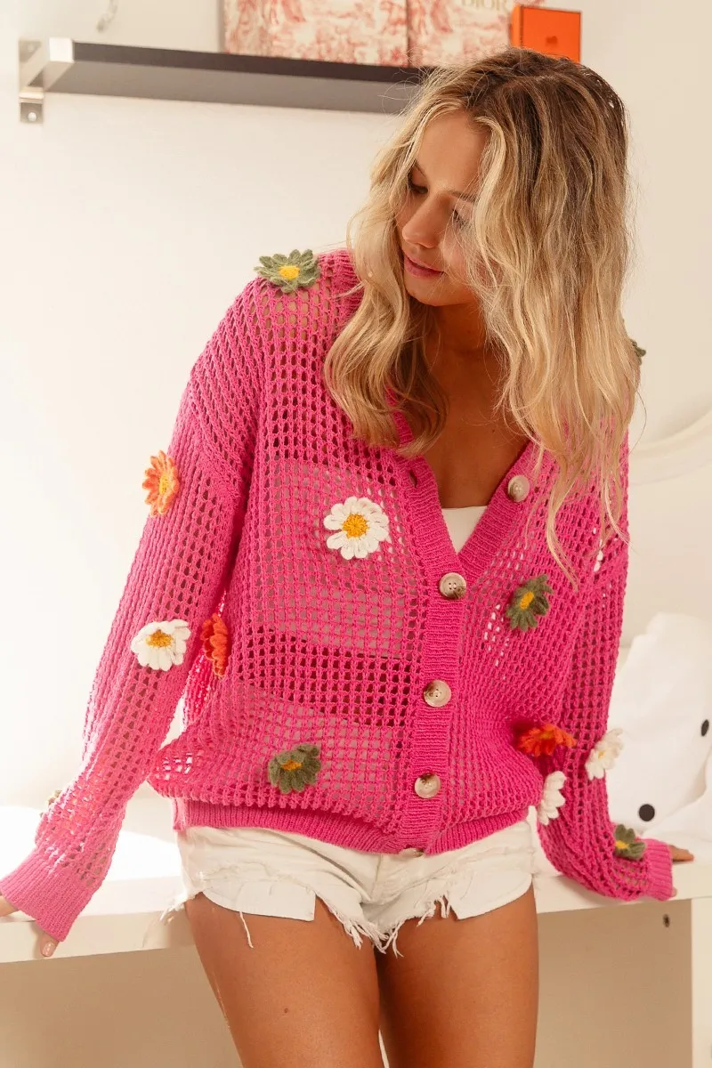 BiBi Flower Patches Open Knit Sweater Cardigan - Image 13