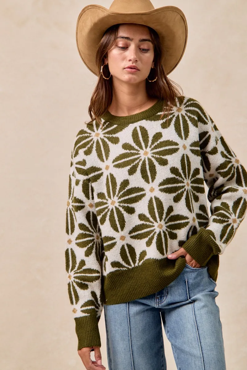 BiBi Flower Pattern Long Sleeve Sweater - Image 4