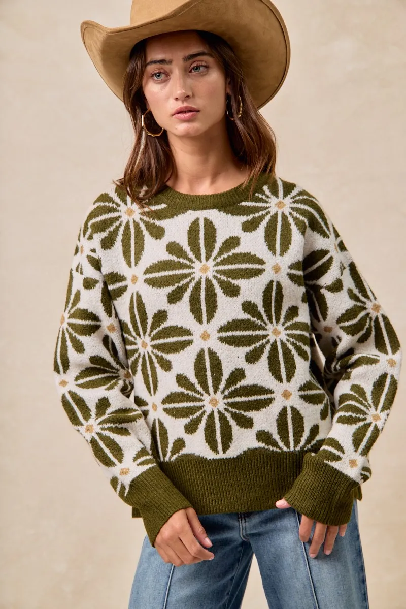 BiBi Flower Pattern Long Sleeve Sweater - Image 5