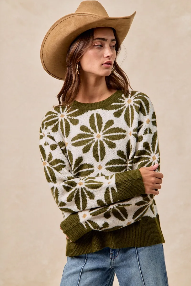 BiBi Flower Pattern Long Sleeve Sweater - Image 6