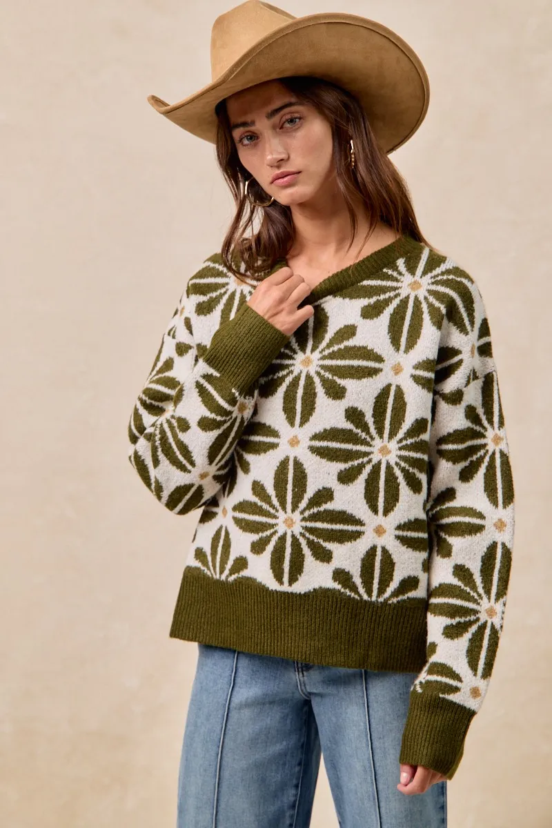 BiBi Flower Pattern Long Sleeve Sweater - Image 7