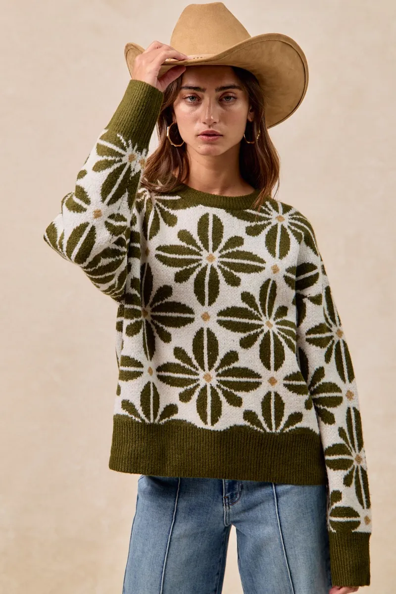 BiBi Flower Pattern Long Sleeve Sweater - Image 8