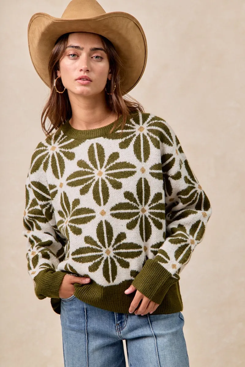 BiBi Flower Pattern Long Sleeve Sweater - Image 9