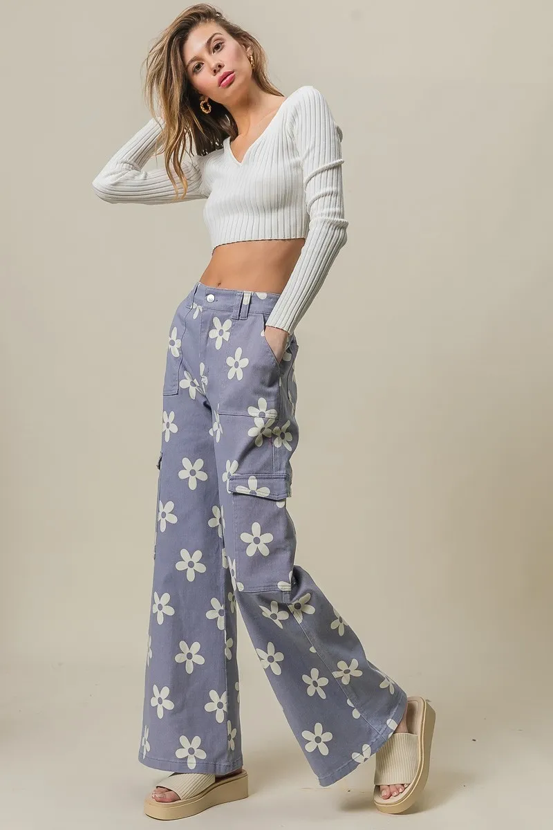 BiBi Flower Printed Side Pocket Wide Pants - Image 6