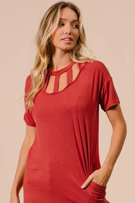 BiBi Front Cutout Mini Tee Dress with Pockets - Image 10