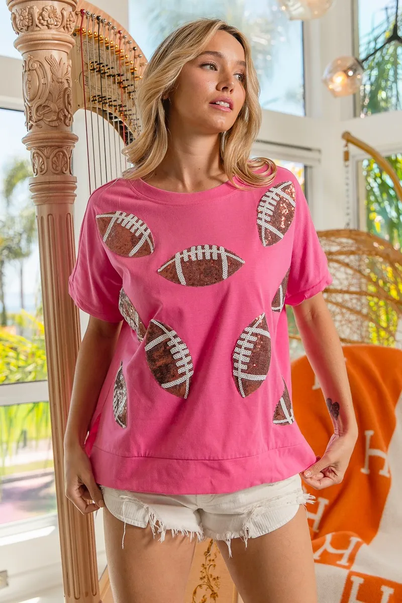 BiBi Game Day Sequins Patched Half Sleeves Top - Image 2