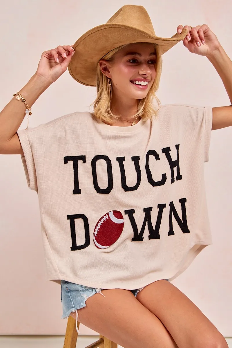 BiBi Game Day Touchdown Letter Patches Waffle Short Top - Image 3