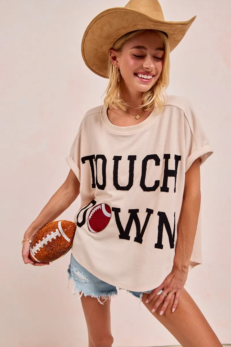 BiBi Game Day Touchdown Letter Patches Waffle Short Top - Image 4