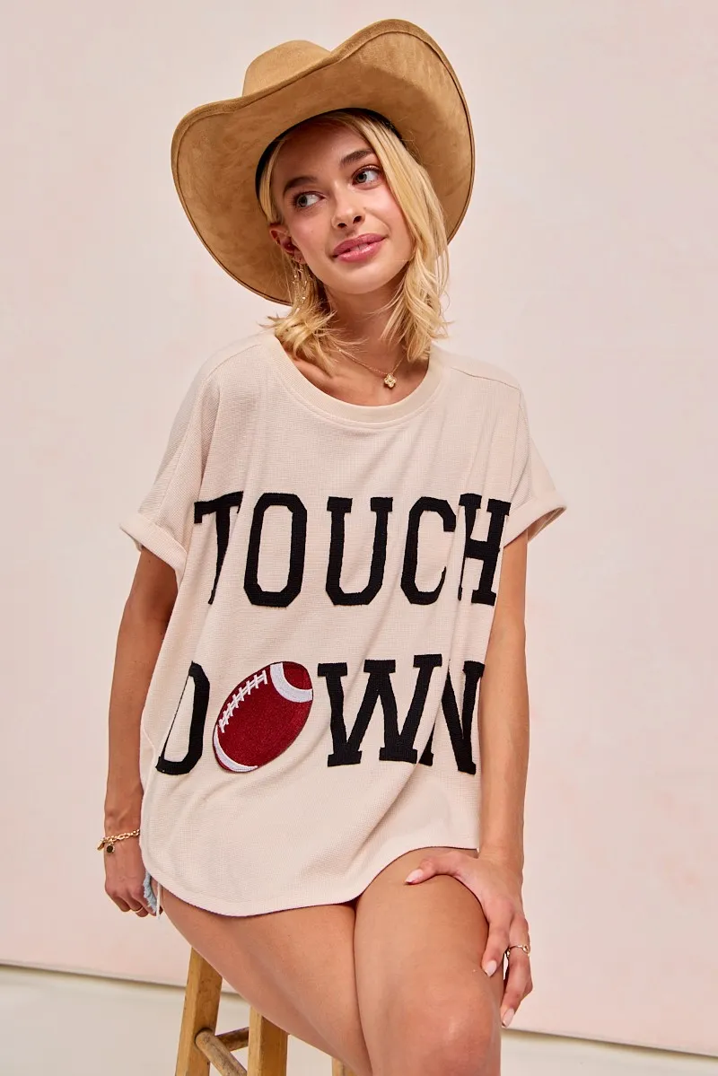 BiBi Game Day Touchdown Letter Patches Waffle Short Top - Image 5